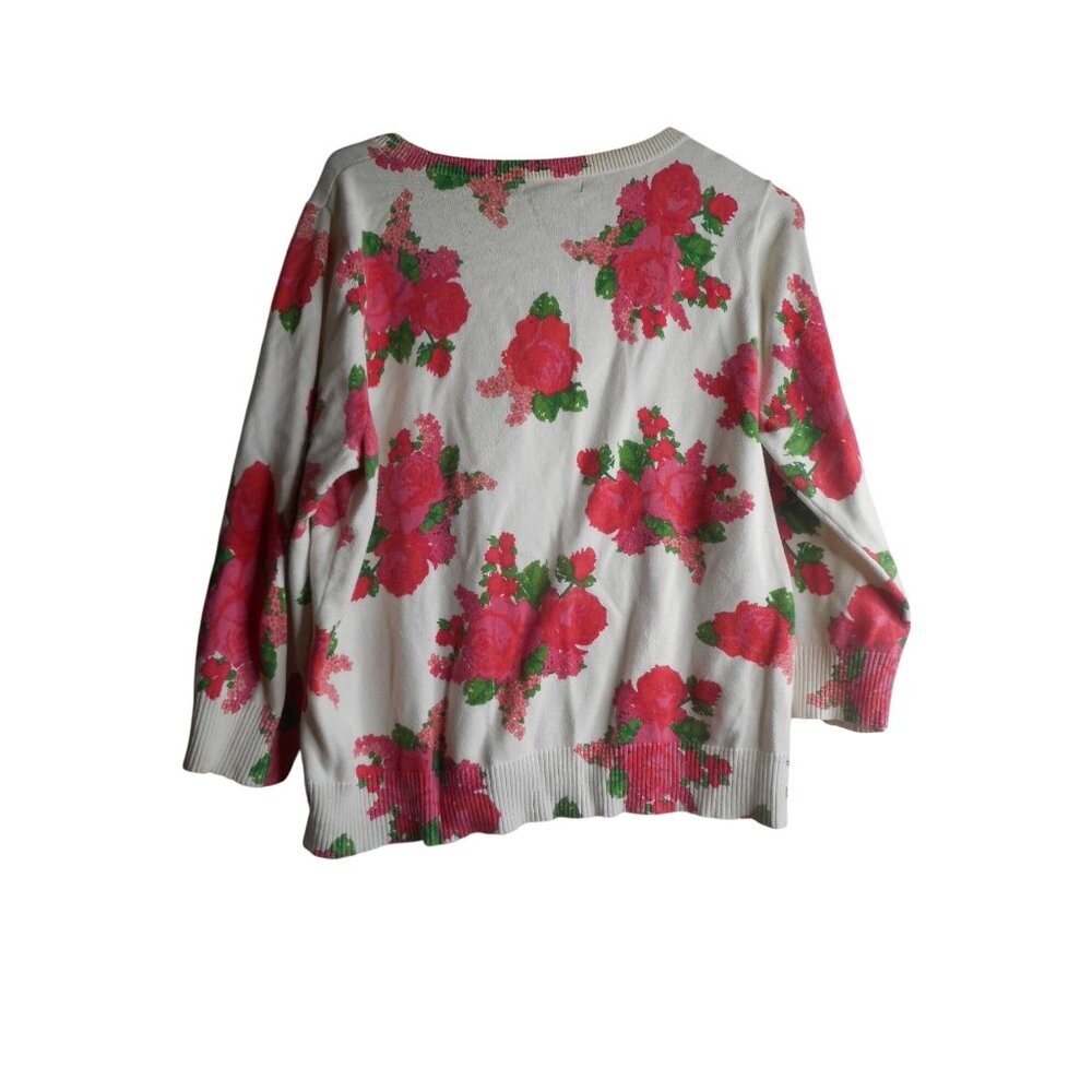 Pink White Floral Button front Cardigan Sweater Preswick & Moore 100% cotton - Picture 3 of 5